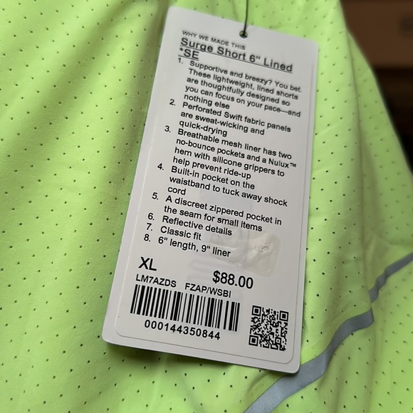 Lululemon Men’s Surge Lined Short 6" Special Edition Color Faded Zap/Wasabi XL - Picture 8 of 9